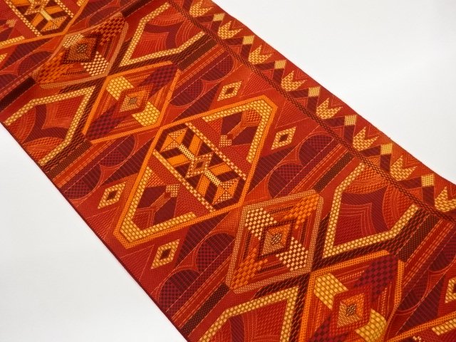 JAPANESE KIMONO / NAGOYA OBI / CHIKUZEN HAKATA / WOVEN GEOMETRIC PATTERN 